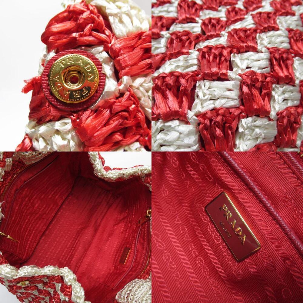 Prada Straw Red White Handbag Canapa Tan Gold Off White Gold - Picture 4 of 5